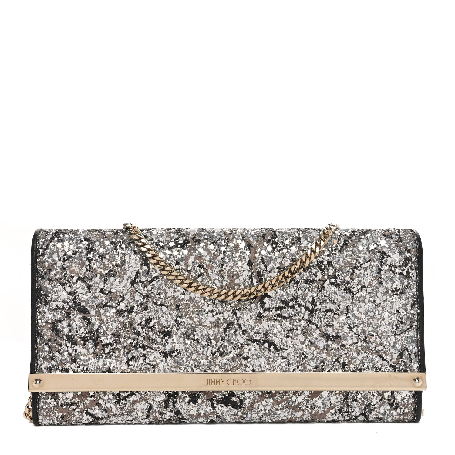 Jimmy Choo Glitter Milla Wallet on Chain Silver 1 of 9
