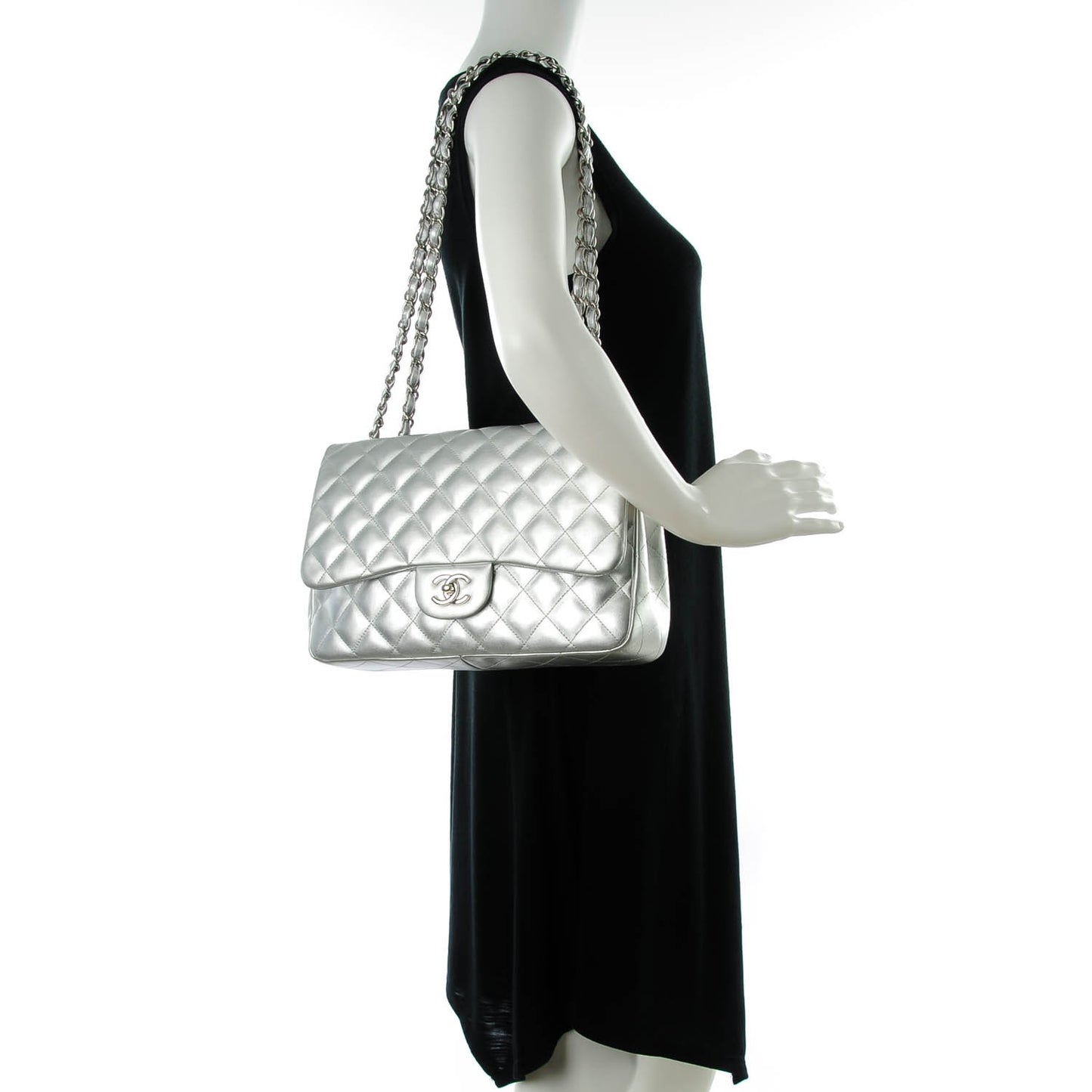 Metallic Lambskin Quilted Jumbo Single Flap Silver