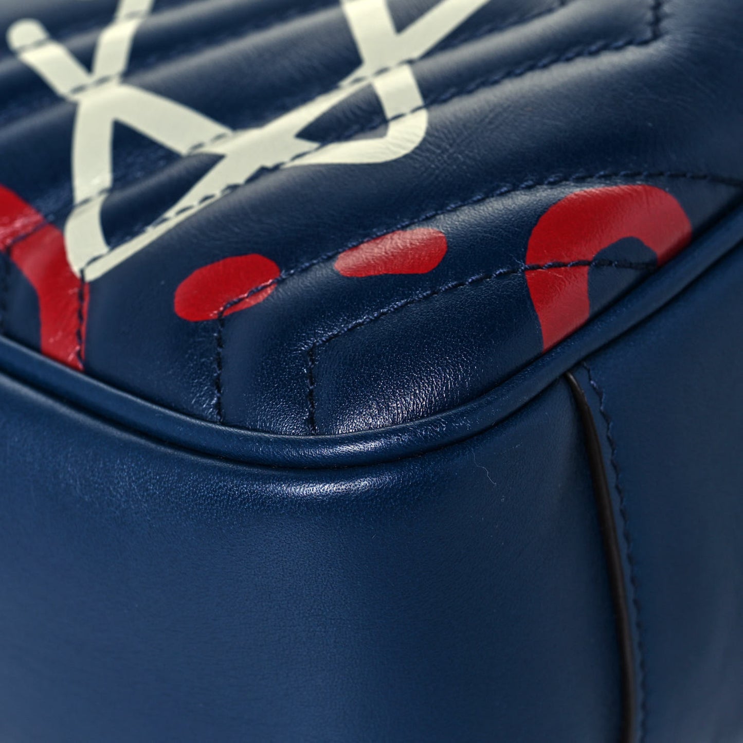 Calfskin Matelasse GucciGhost Medium GG Marmont Chain Shoulder Bag Blue Agata Hibiscus Red