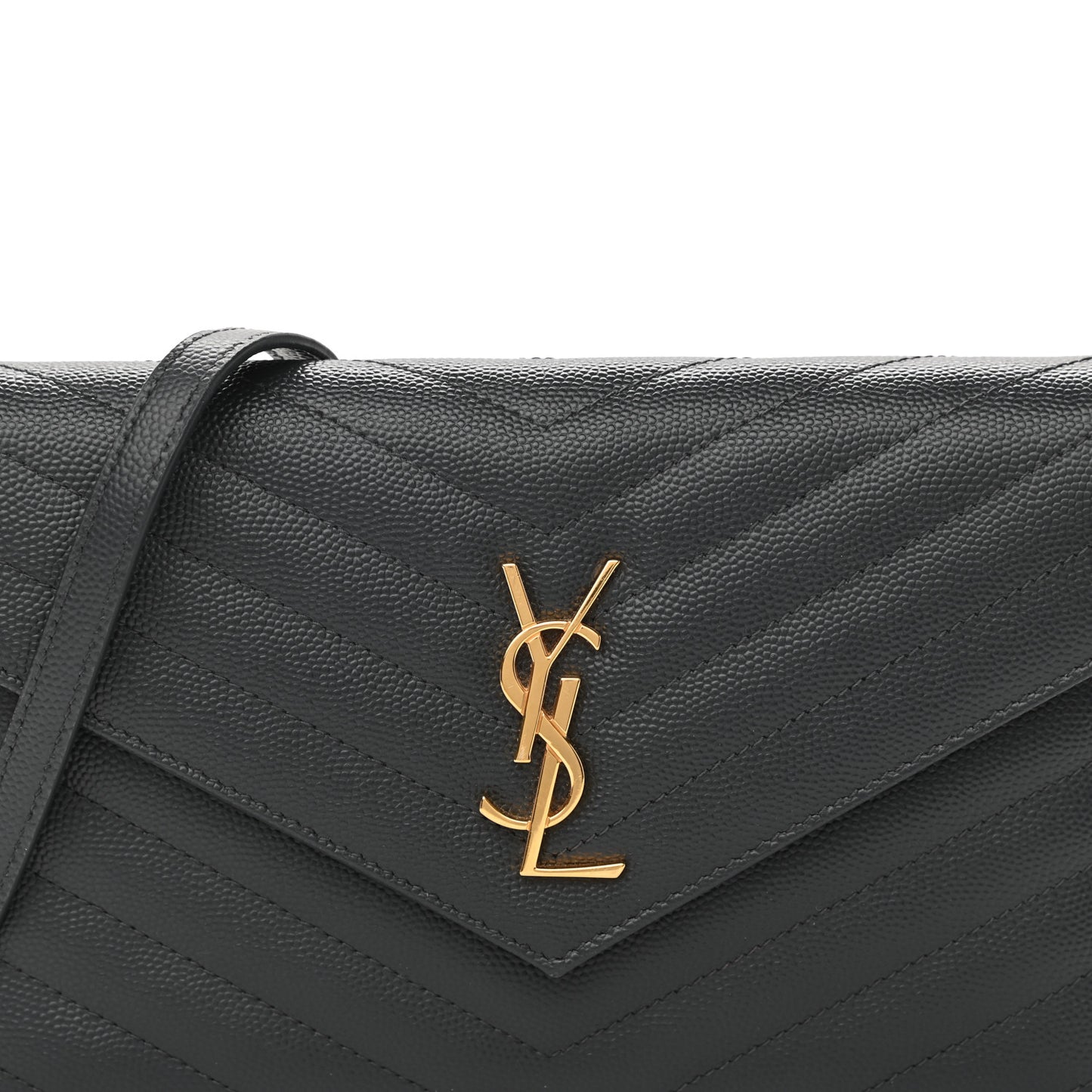 Grain De Poudre Matelasse Chevron Monogram Envelope Chain Wallet Dark Smog