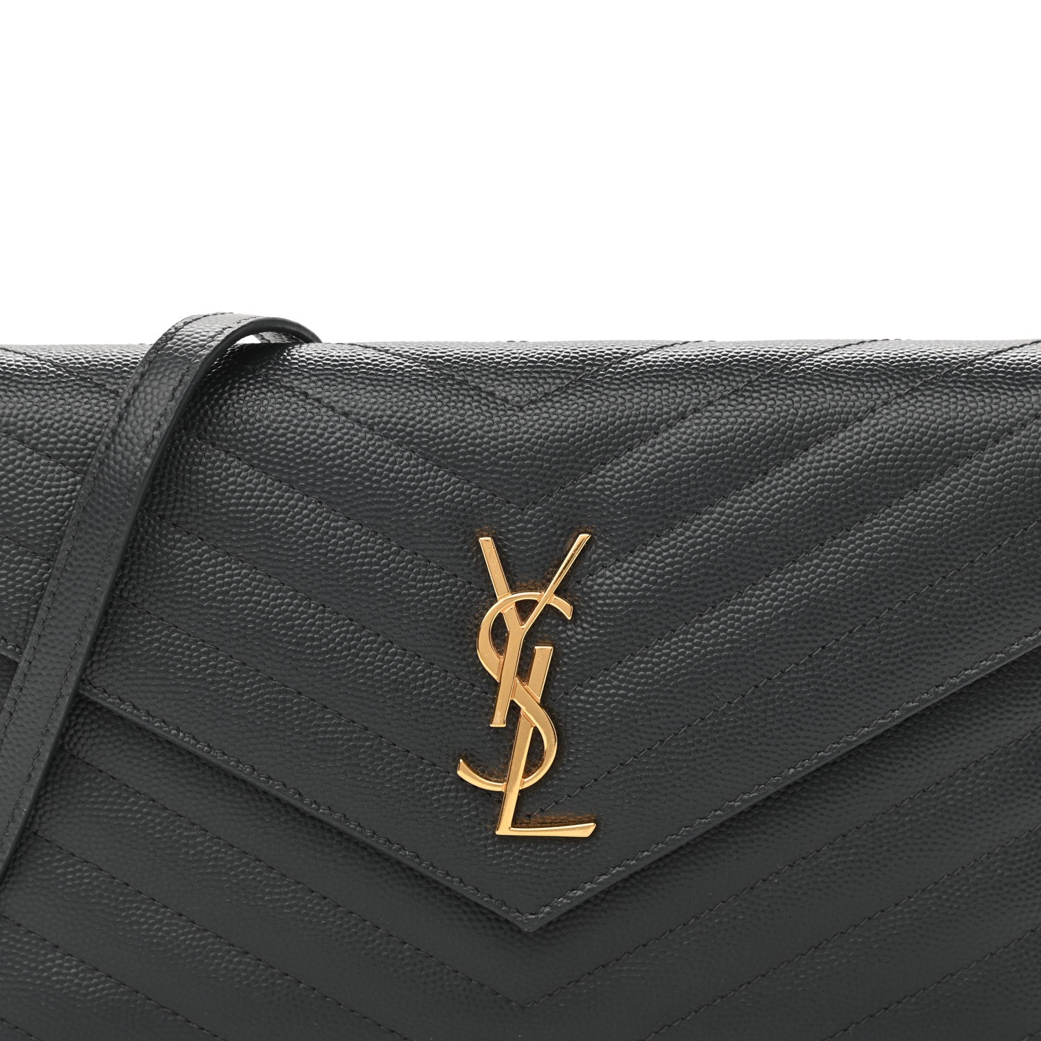 Saint Laurent Grain De Poudre Matelasse Chevron Monogram Envelope Chain Wallet Dark Smog 8 of 13
