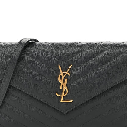 Saint Laurent Grain De Poudre Matelasse Chevron Monogram Envelope Chain Wallet Dark Smog 8 of 13