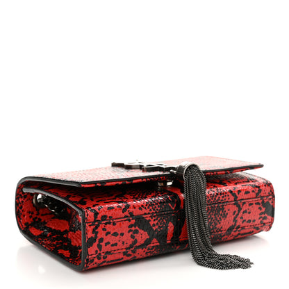 Saint Laurent Calfskin Snakeskin Embossed Small Classic Monogram Kate Tassel Satchel Red Black 4 of 12