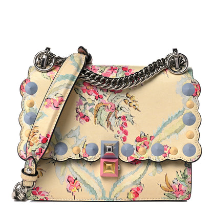 Fendi Vitello Marie Antoinette Print Scalloped Mix Studded Small Kan I Shoulder Bag Panna Multicolor 1 of 13