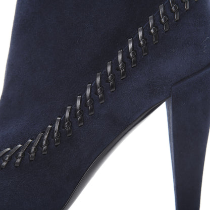 Chanel Suede Lambskin Short Boots 35.5 Navy Blue Black 8 of 9