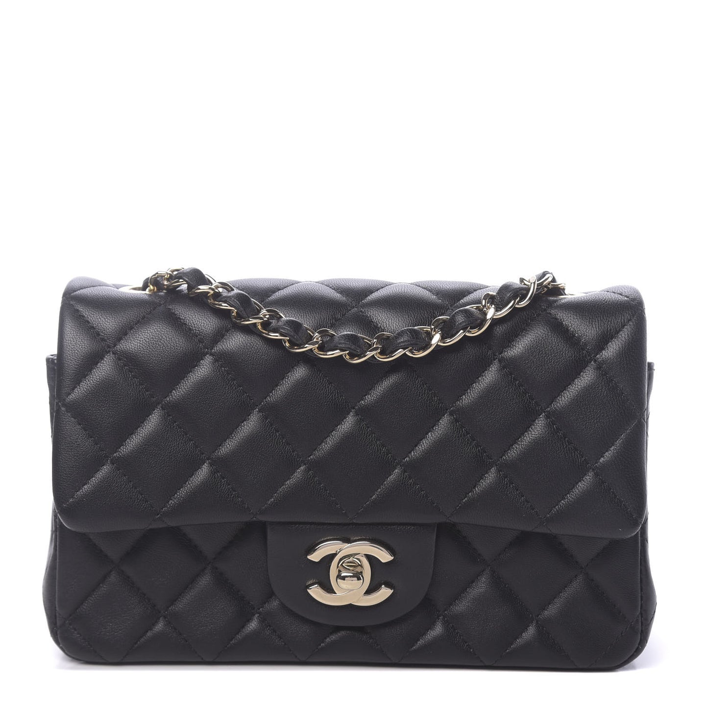 Lambskin Quilted Mini Rectangular Flap Black