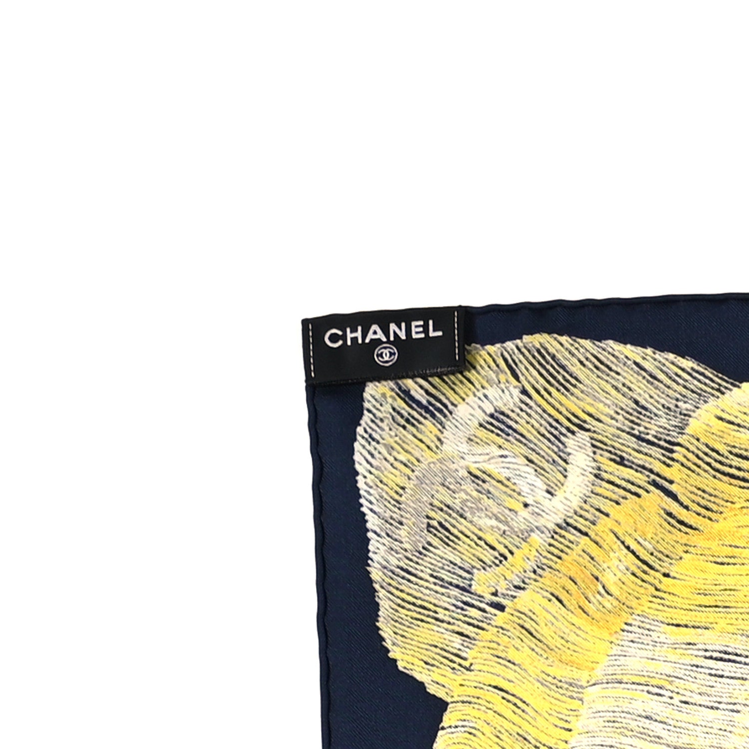 Chanel Silk Camellia Scarf Navy Yellow 3 of 3