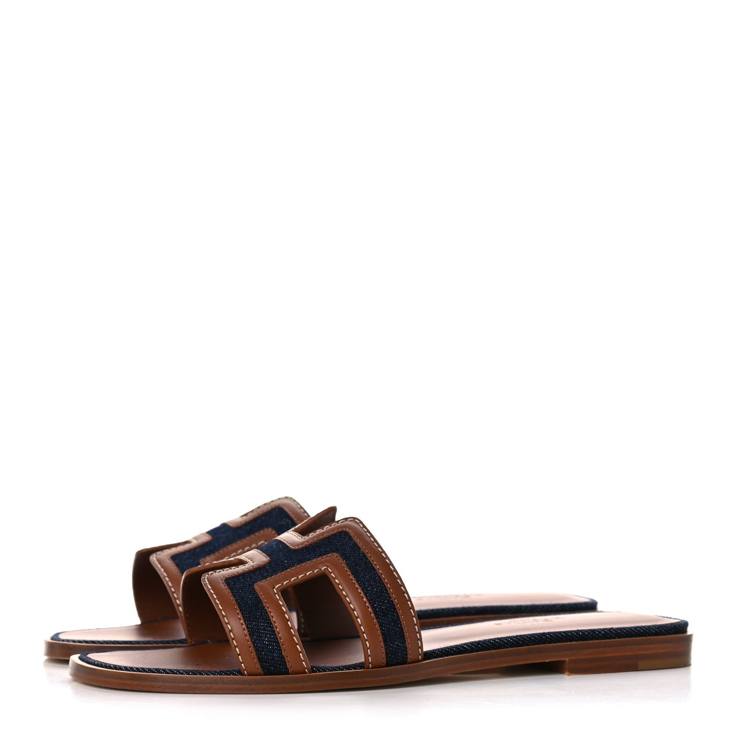 Calfskin Denim Oran Sandals 36.5 Bleu Brut Gold