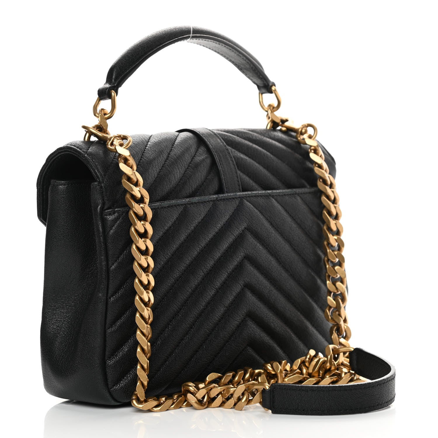Saint Laurent Sheepskin Matelasse Chevron Monogram Medium College Bag Black 3 of 14