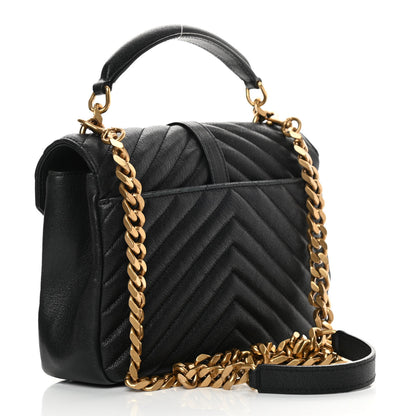 Saint Laurent Sheepskin Matelasse Chevron Monogram Medium College Bag Black 3 of 14