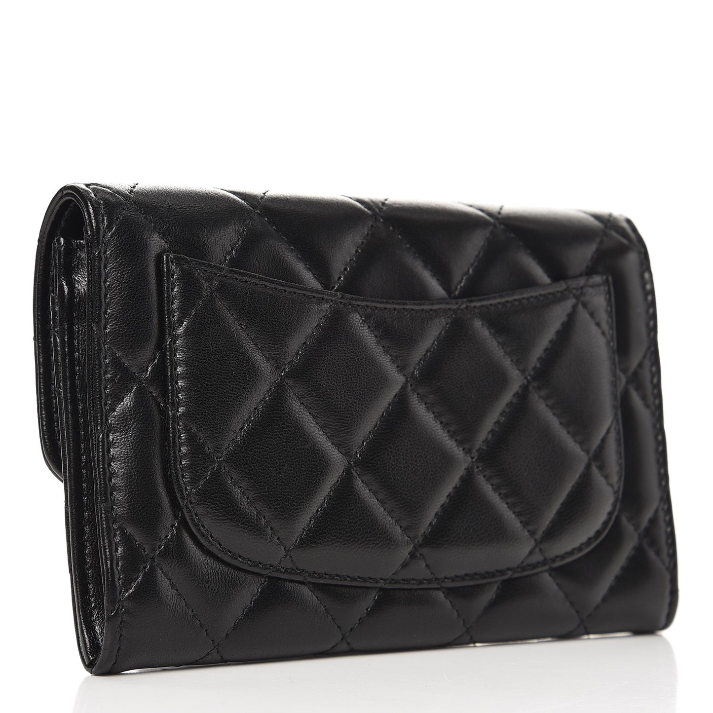 Lambskin Quilted Small Flap Wallet Black