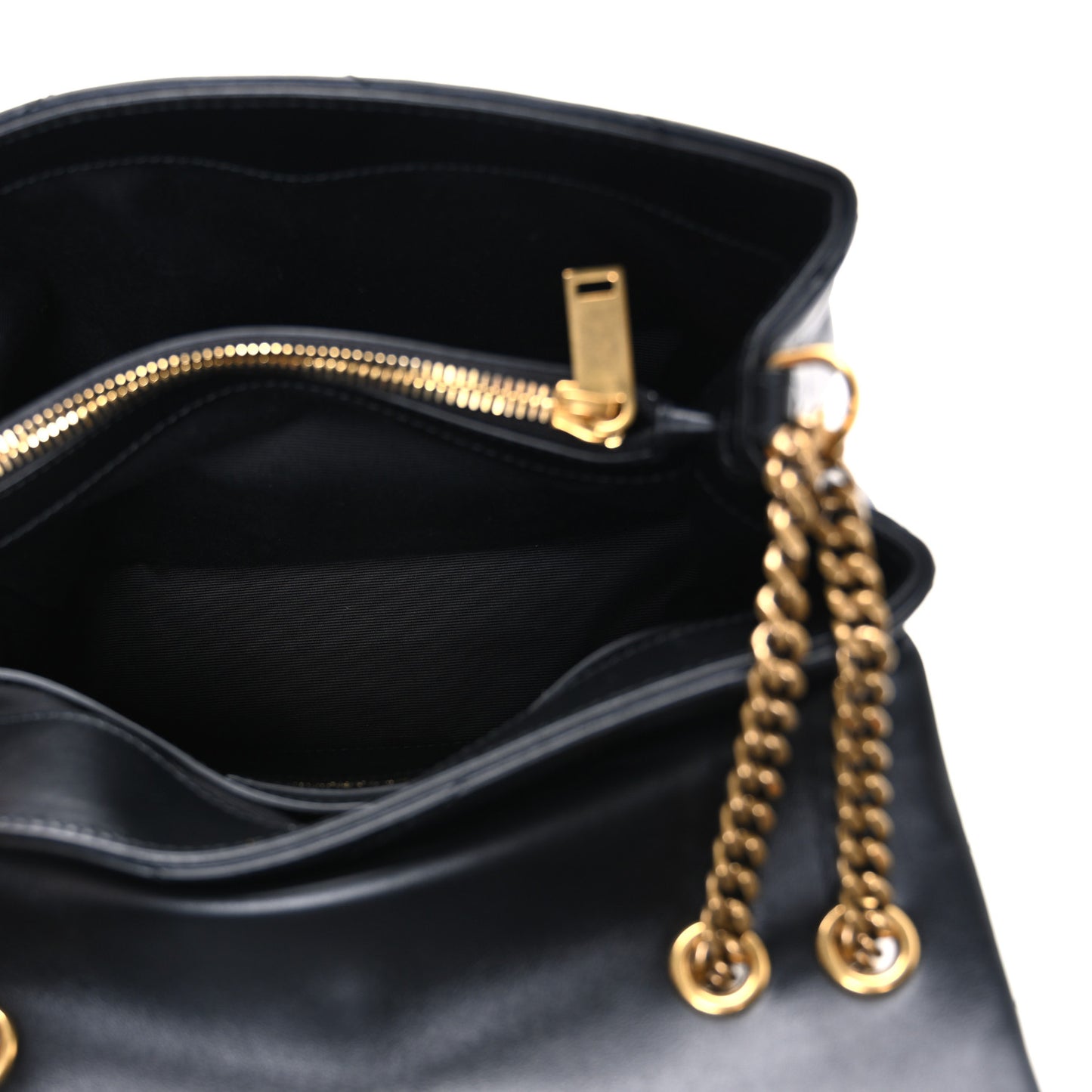 Calfskin Y Quilted Monogram Small Loulou Chain Satchel Black