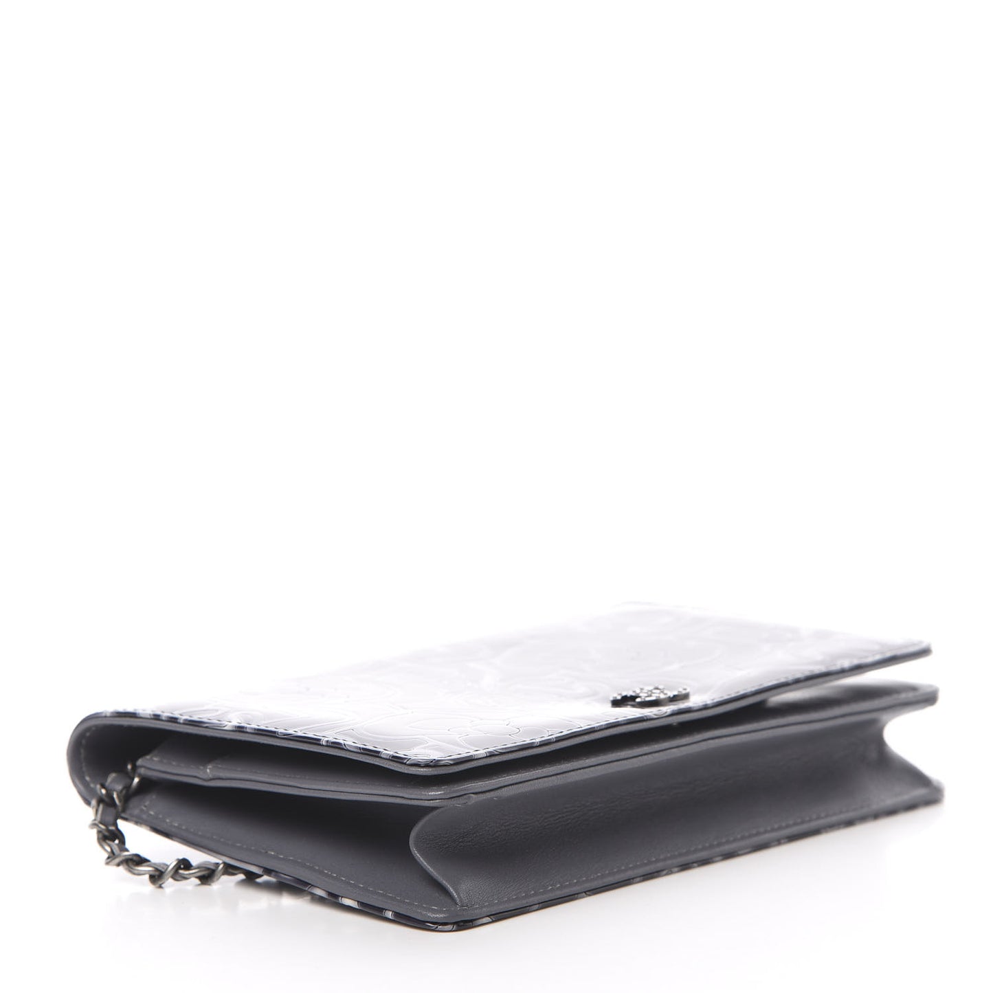 Patent Camellia Embossed Wallet on Chain WOC Dark Blue