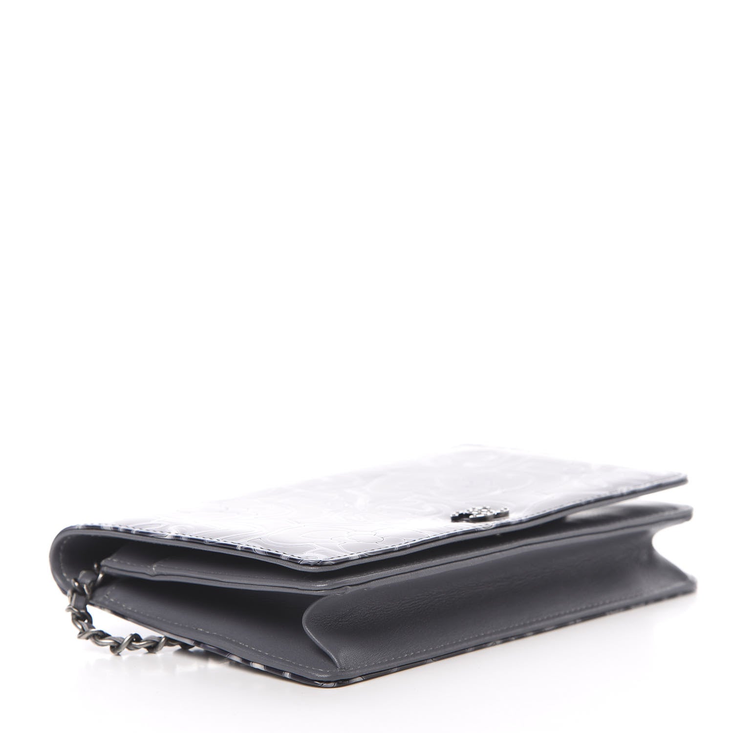 Chanel Patent Camellia Embossed Wallet on Chain WOC Dark Blue 4 of 14