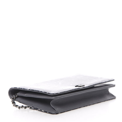 Chanel Patent Camellia Embossed Wallet on Chain WOC Dark Blue 4 of 14