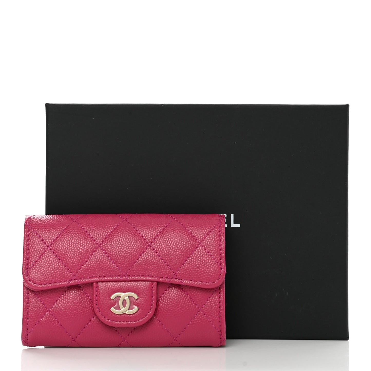 Caviar Quilted Flap Card Holder Wallet Pink