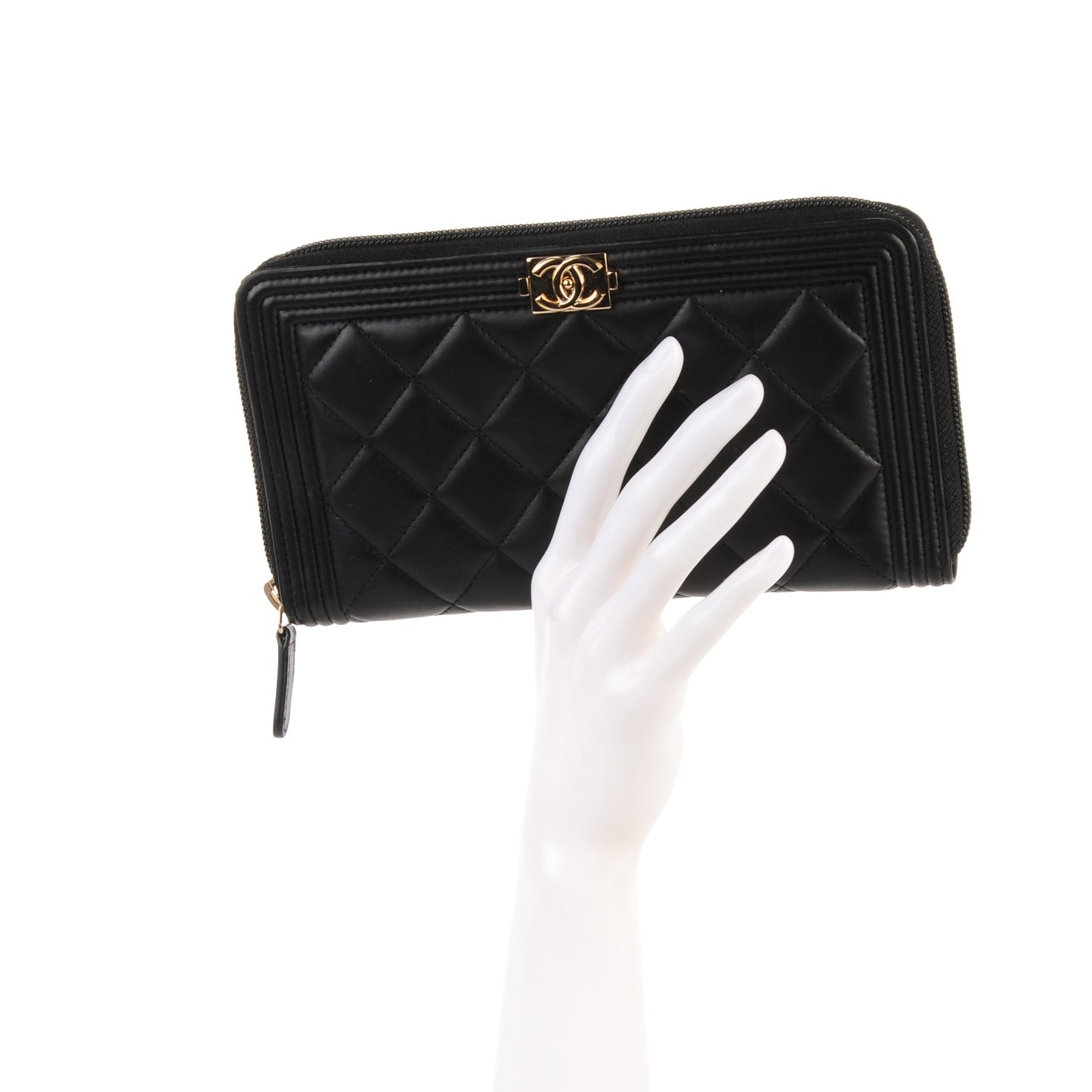 Lambskin Quilted Boy Zip Around Organizer Wallet Black