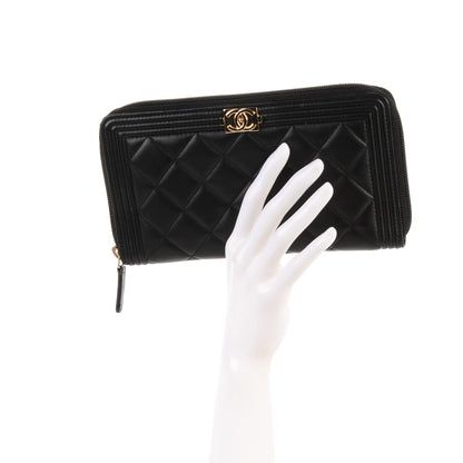 Chanel Lambskin Quilted Boy Zip Around Organizer Wallet Black 2 of 8