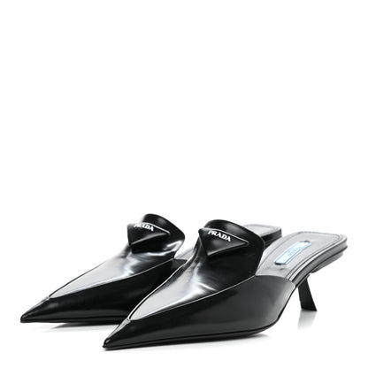 Prada Spazzolato Triangle Logo Pointed Toe 55mm Mules 38 Black 3 of 8