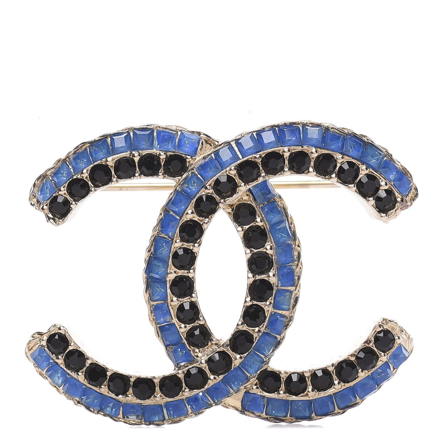Crystal CC Chain Brooch Blue Black