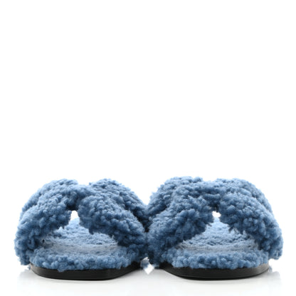 Hermes Woolskin Oran Sandals 37 Bleu 2 of 8