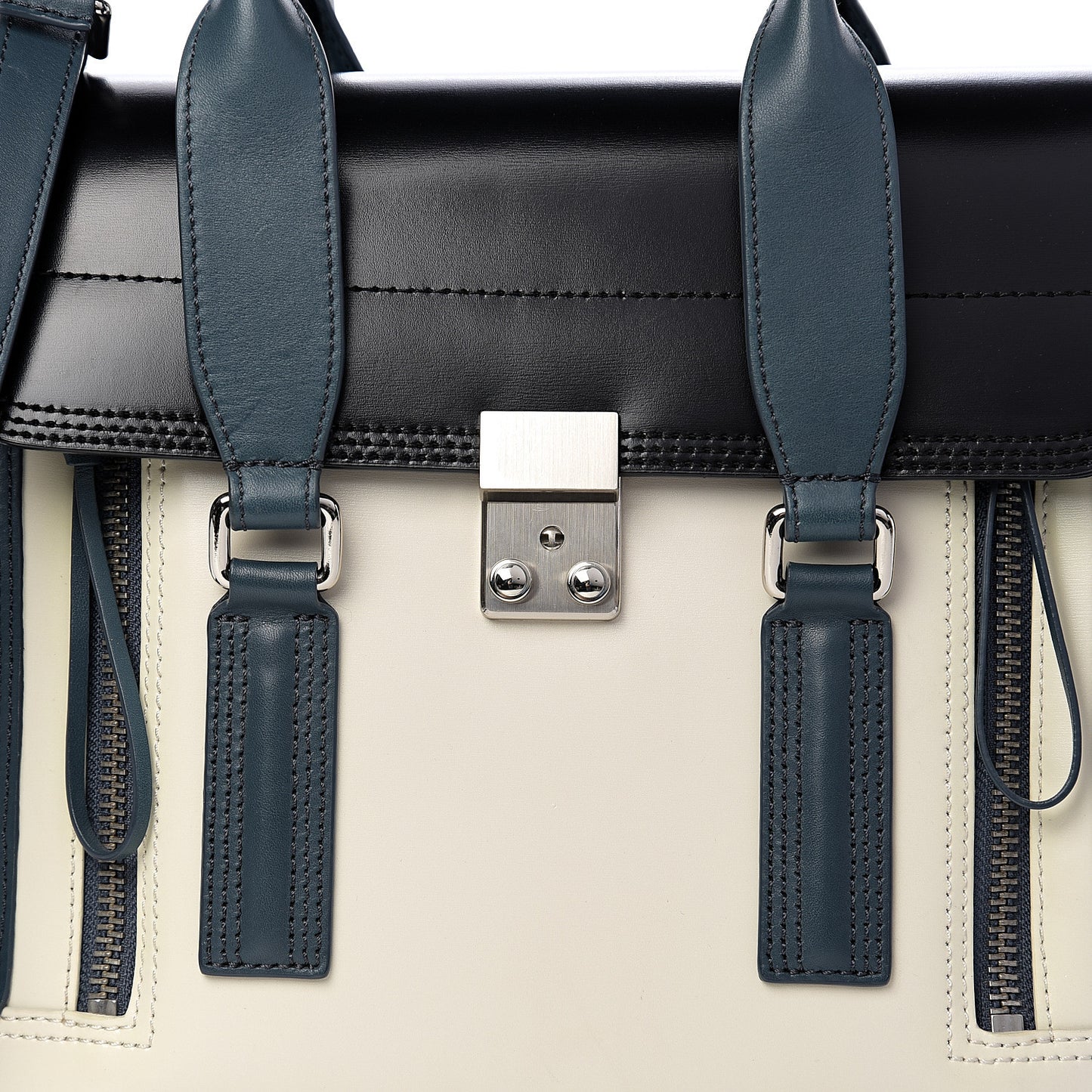 3.1 Calfskin Colorblock Medium Pashli Satchel Steel Off White