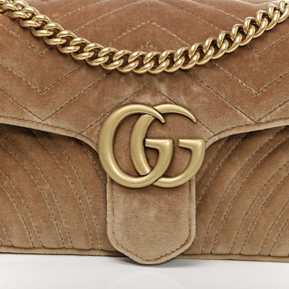 Gucci Velvet Matelasse Small GG Marmont Shoulder Bag Taupe 10 of 10