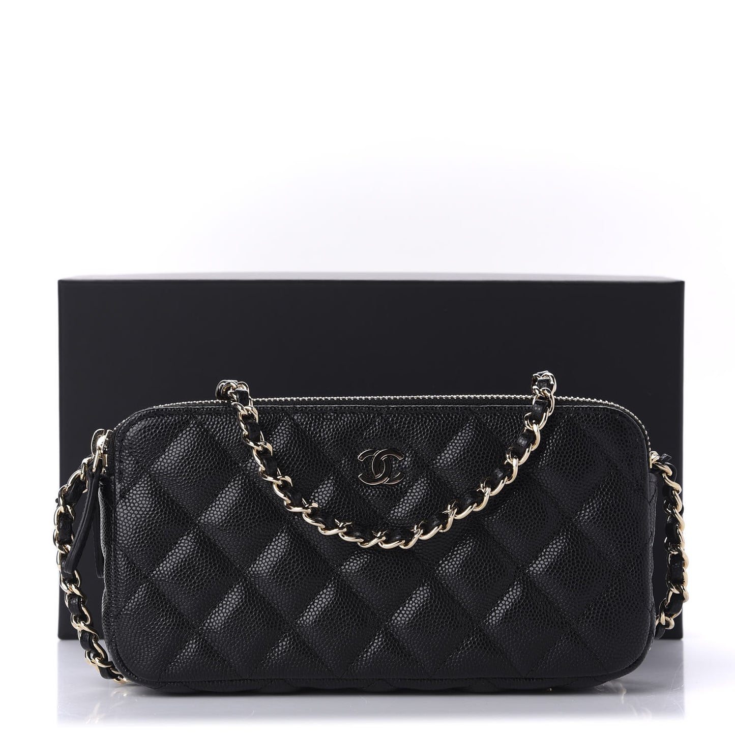 Caviar Quilted Small Clutch With Chain Black