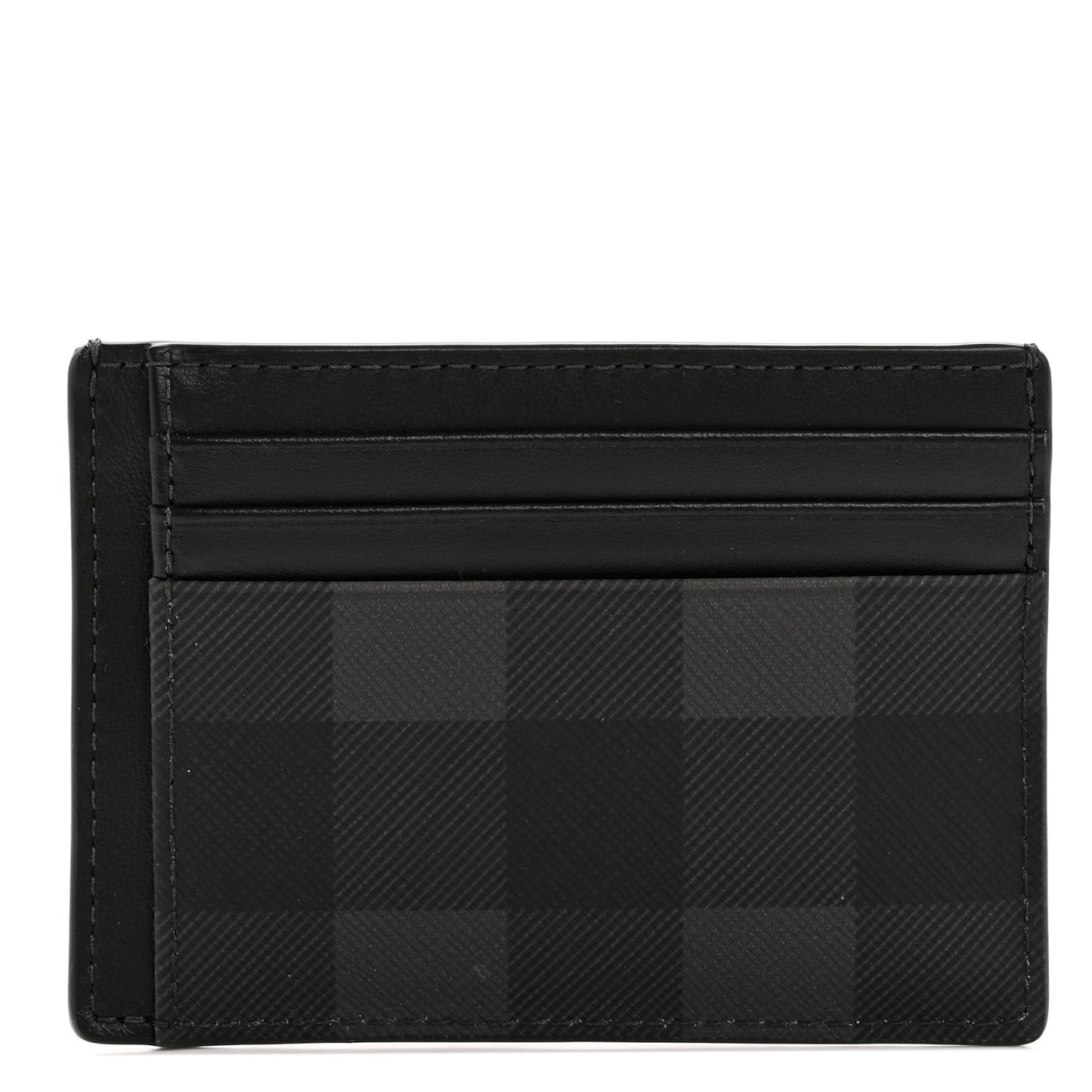 Coated Canvas Calfskin Check Money Clip Card Case Charcoal