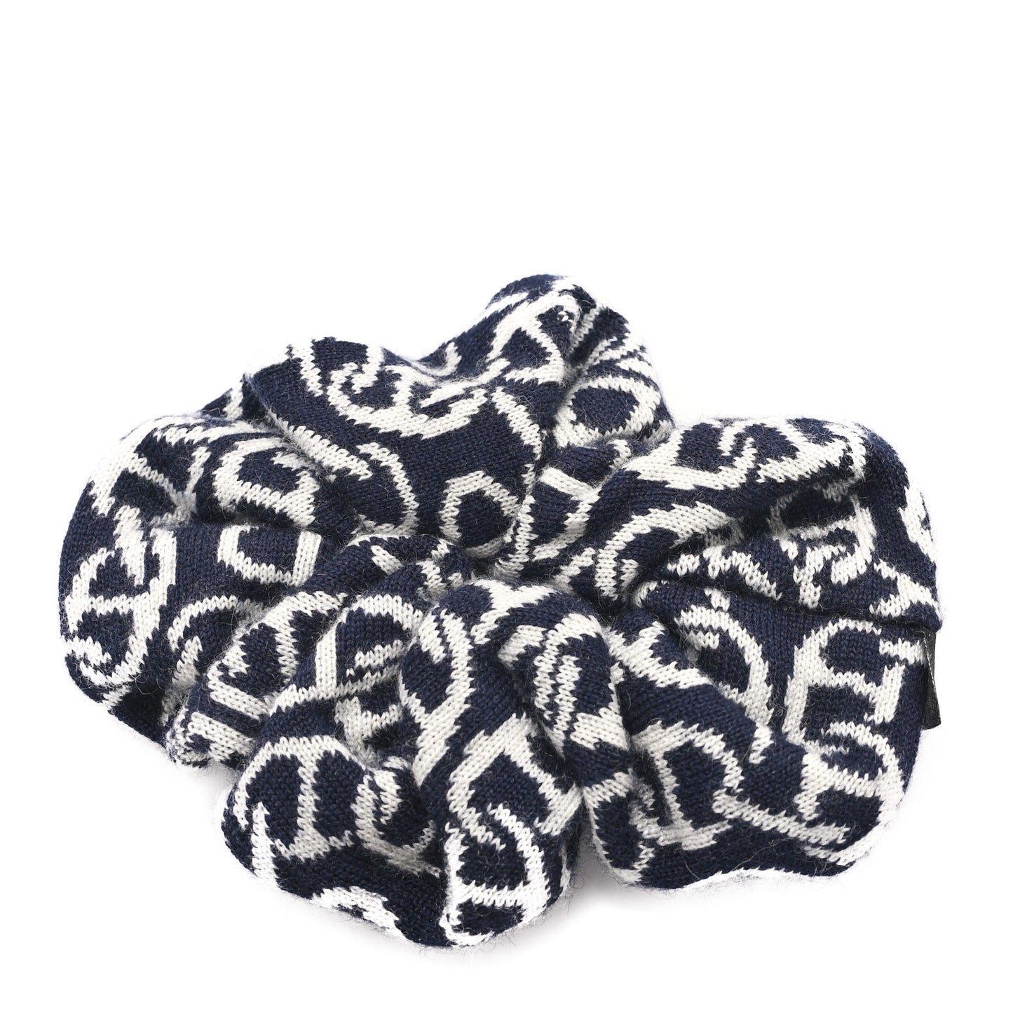 Jacquard Cashmere Knit Silk Claudia Scrunchie Marine Ecru