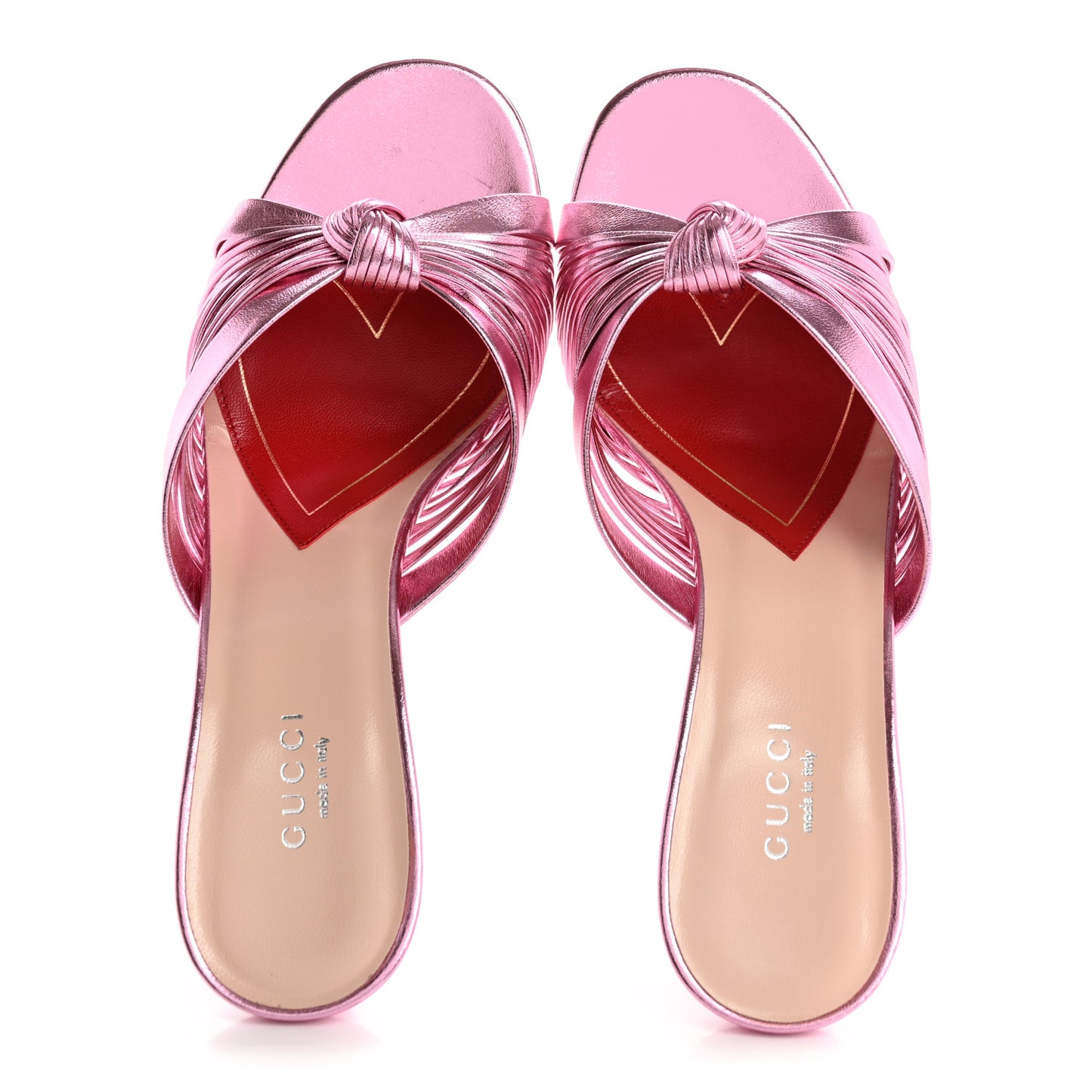 Metallic Nappa Crawford Knot Mid Heel Slide Sandals 37 Rosa
