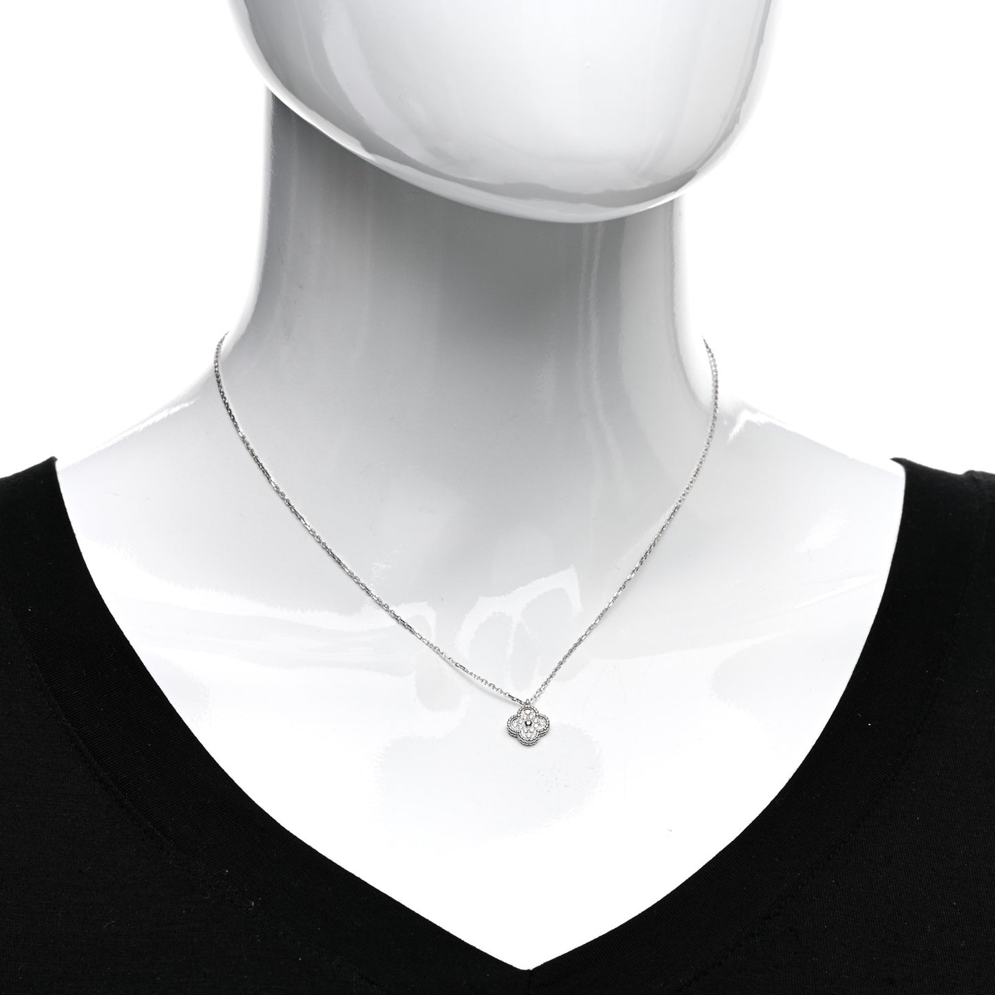 18K White Gold Diamond Sweet Alhambra Pendant Necklace