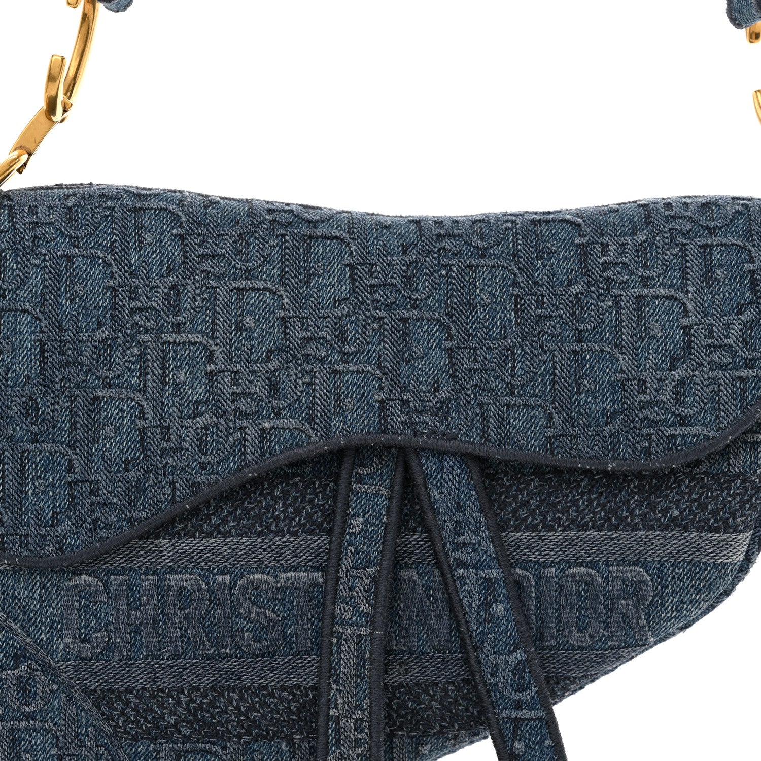 Christian Dior Oblique Embroidered Saddle Bag Denim Blue 8 of 12