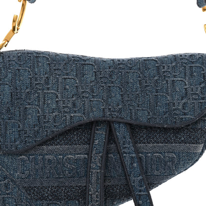 Christian Dior Oblique Embroidered Saddle Bag Denim Blue 8 of 12