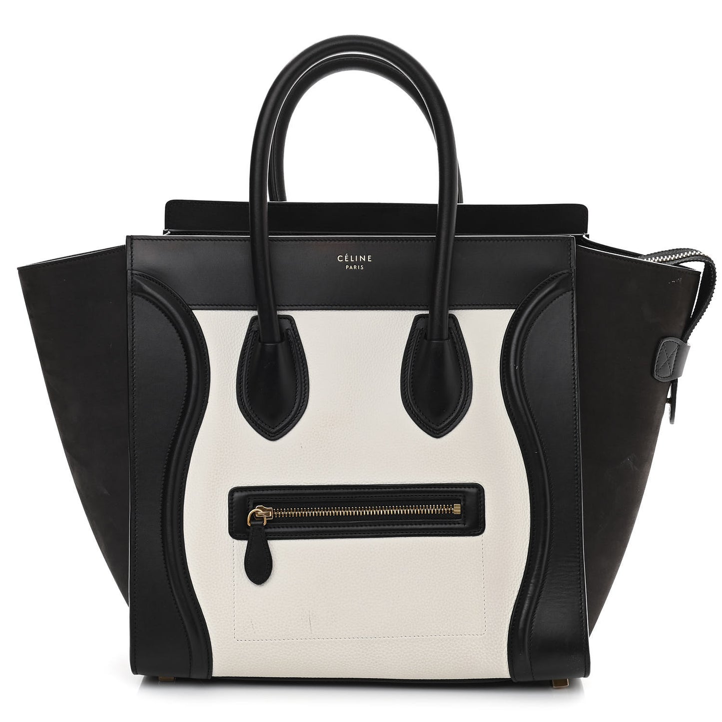 Nubuck Drummed Calfskin Mini Bi-Color Luggage Black White