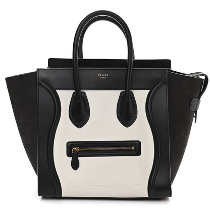 Celine Nubuck Drummed Calfskin Mini Bi-Color Luggage Black White 1 of 12