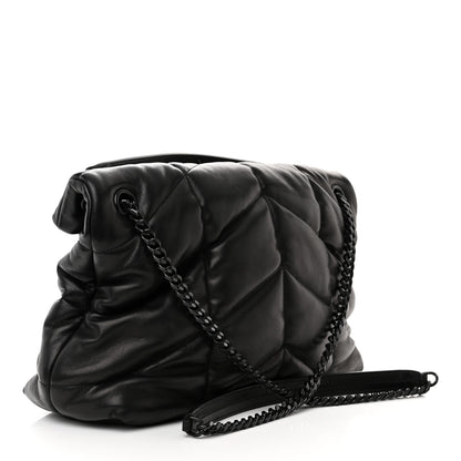 Saint Laurent Lambskin Quilted Monogram Monochrome Medium Loulou Puffer Chain Satchel Black 3 of 17