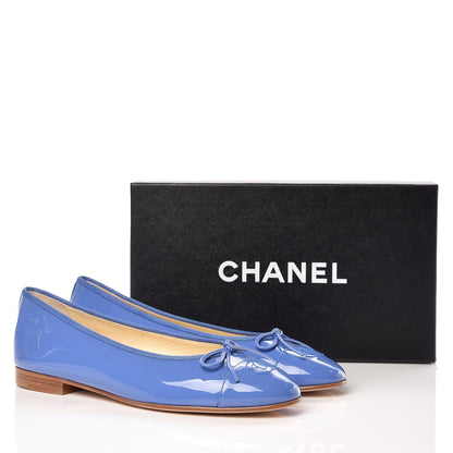 Chanel Patent Calfskin CC Cap Toe Ballerina Flats 41 Blue 9 of 9