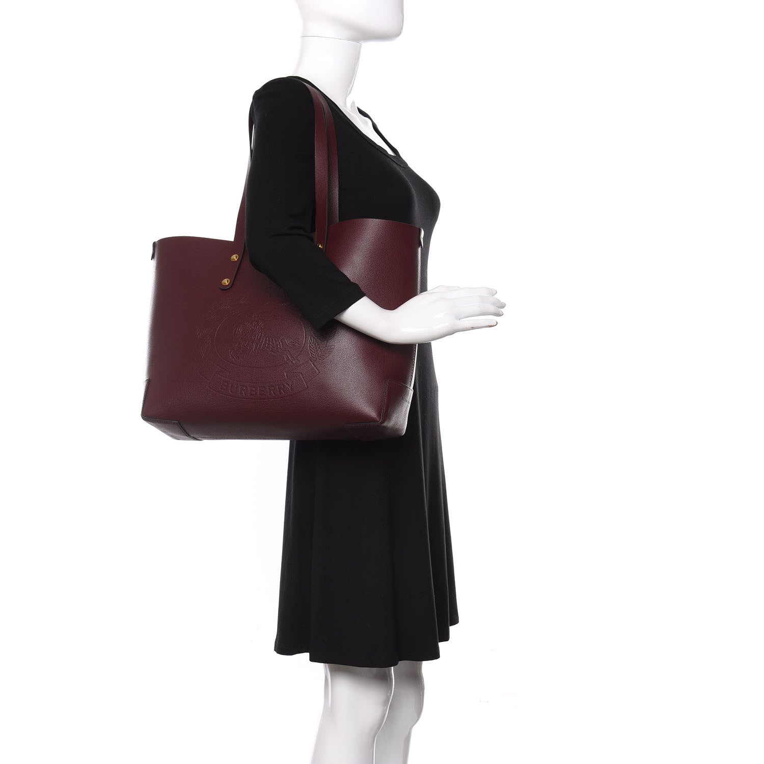 Burberry Calfskin Crest Embossed Small Tote Burgundy 2 of 9