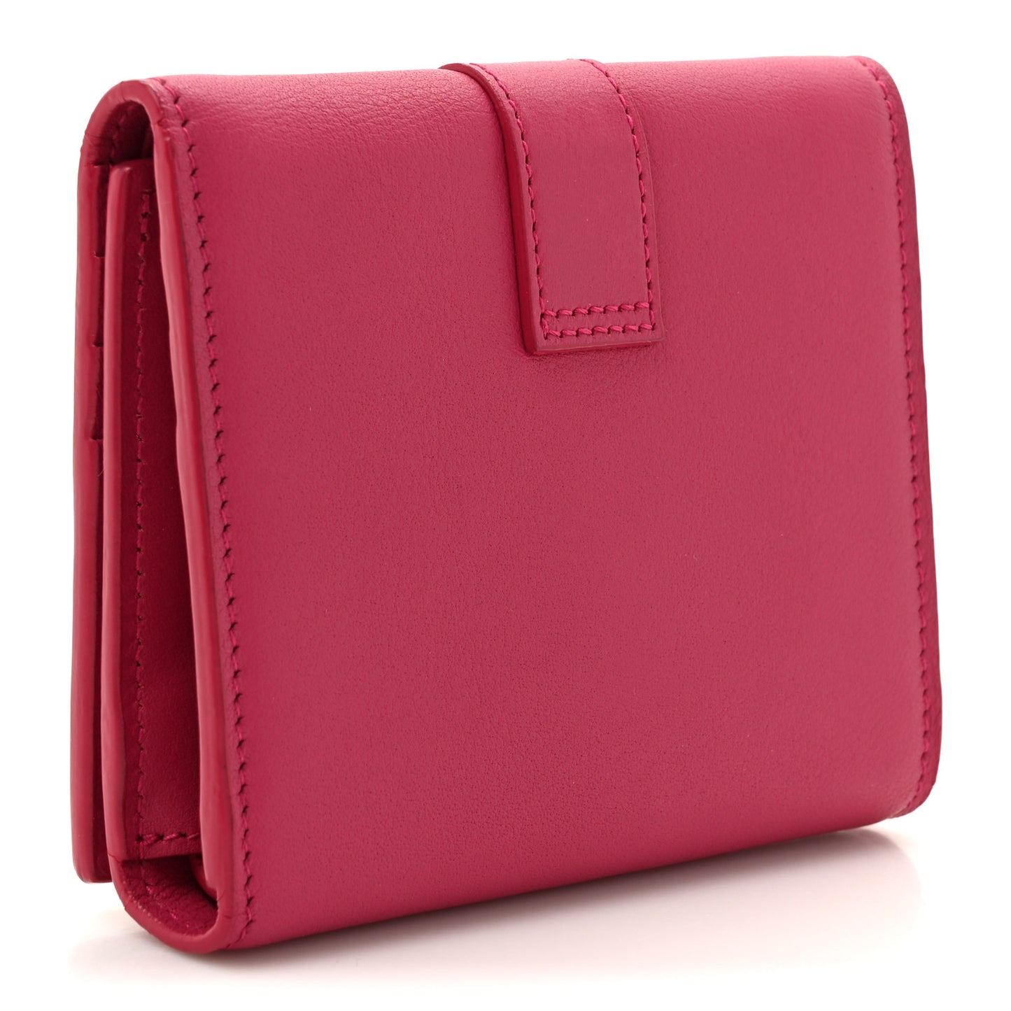 Calfskin Classic Y Compact Wallet Fuchsia