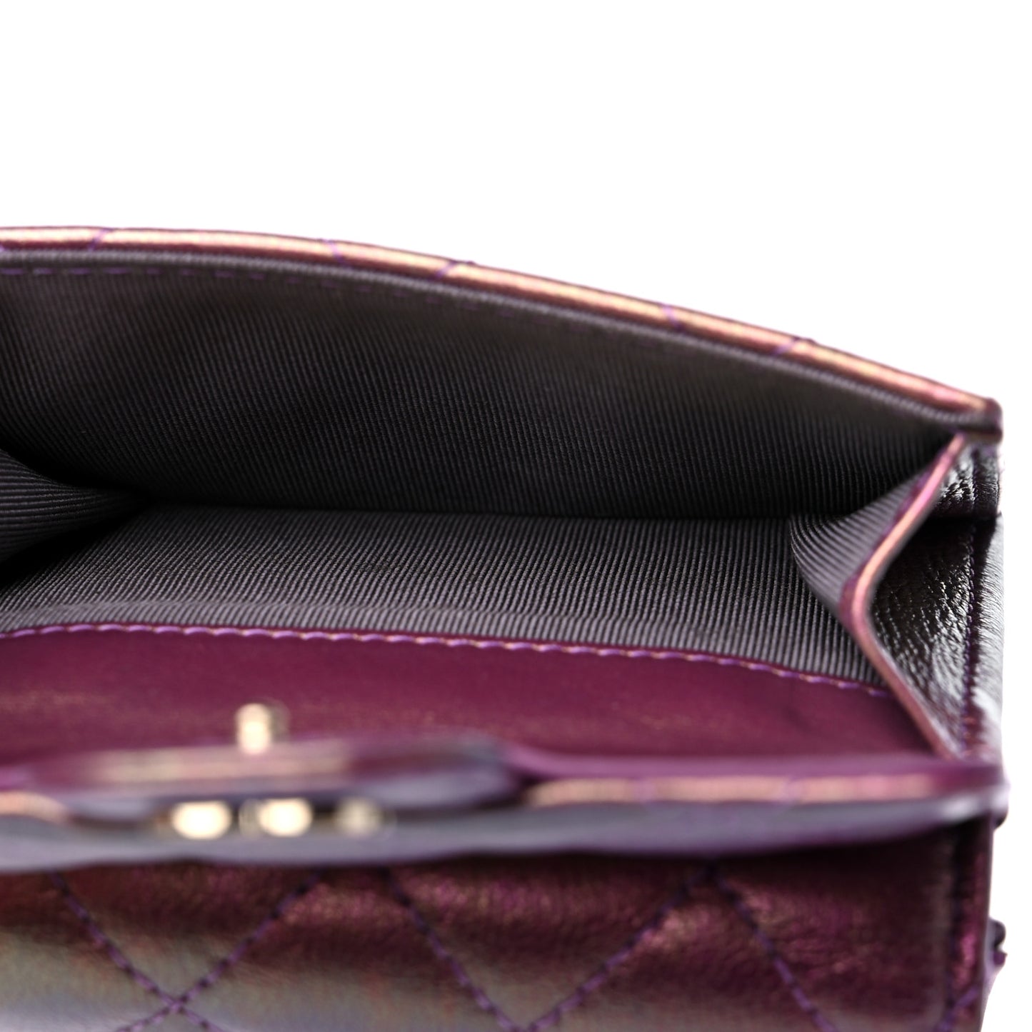 Iridescent Lambskin Small Quilted Flap Wallet Purple