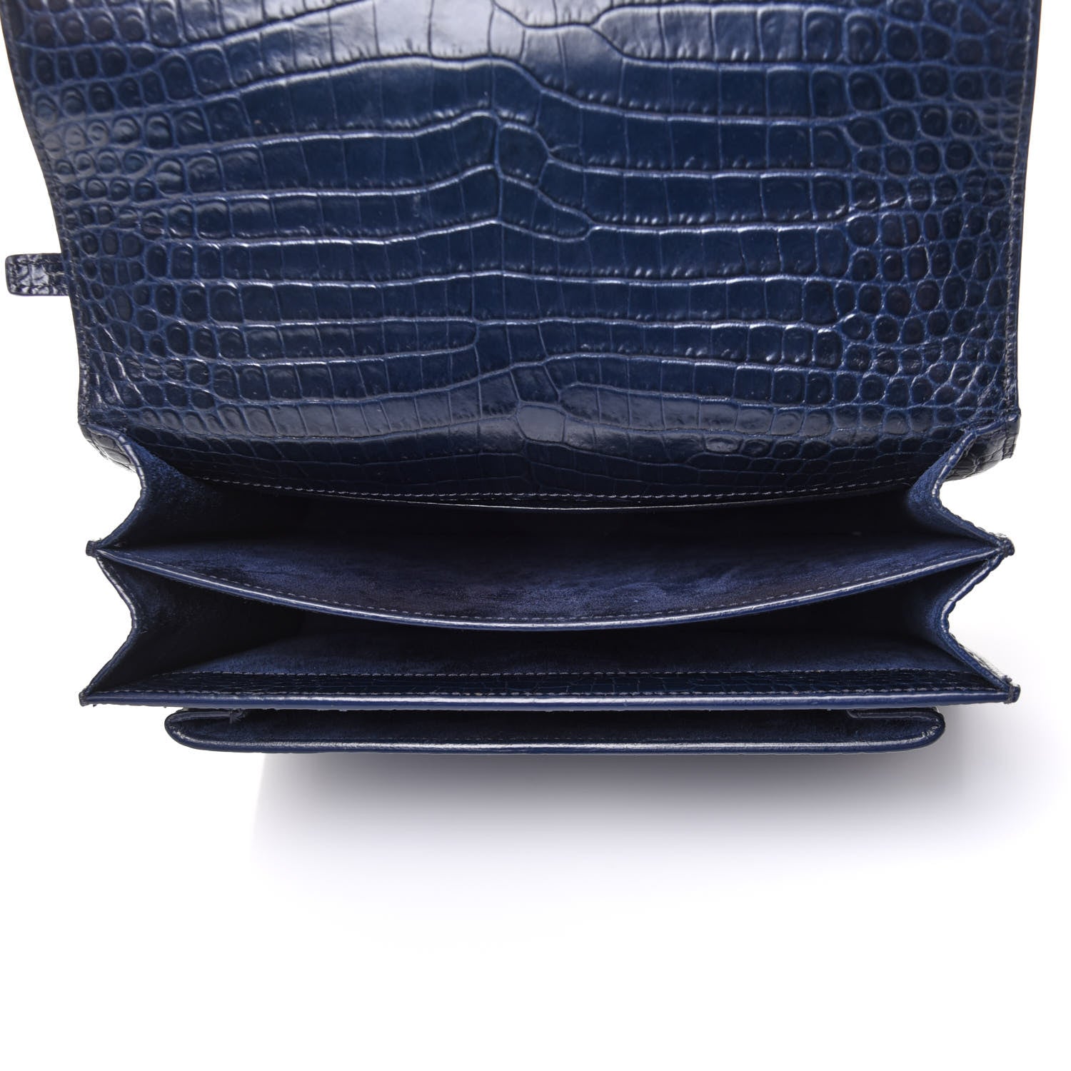 Saint Laurent Calfskin Crocodile Embossed Medium Monogram Sunset Navy 6 of 18