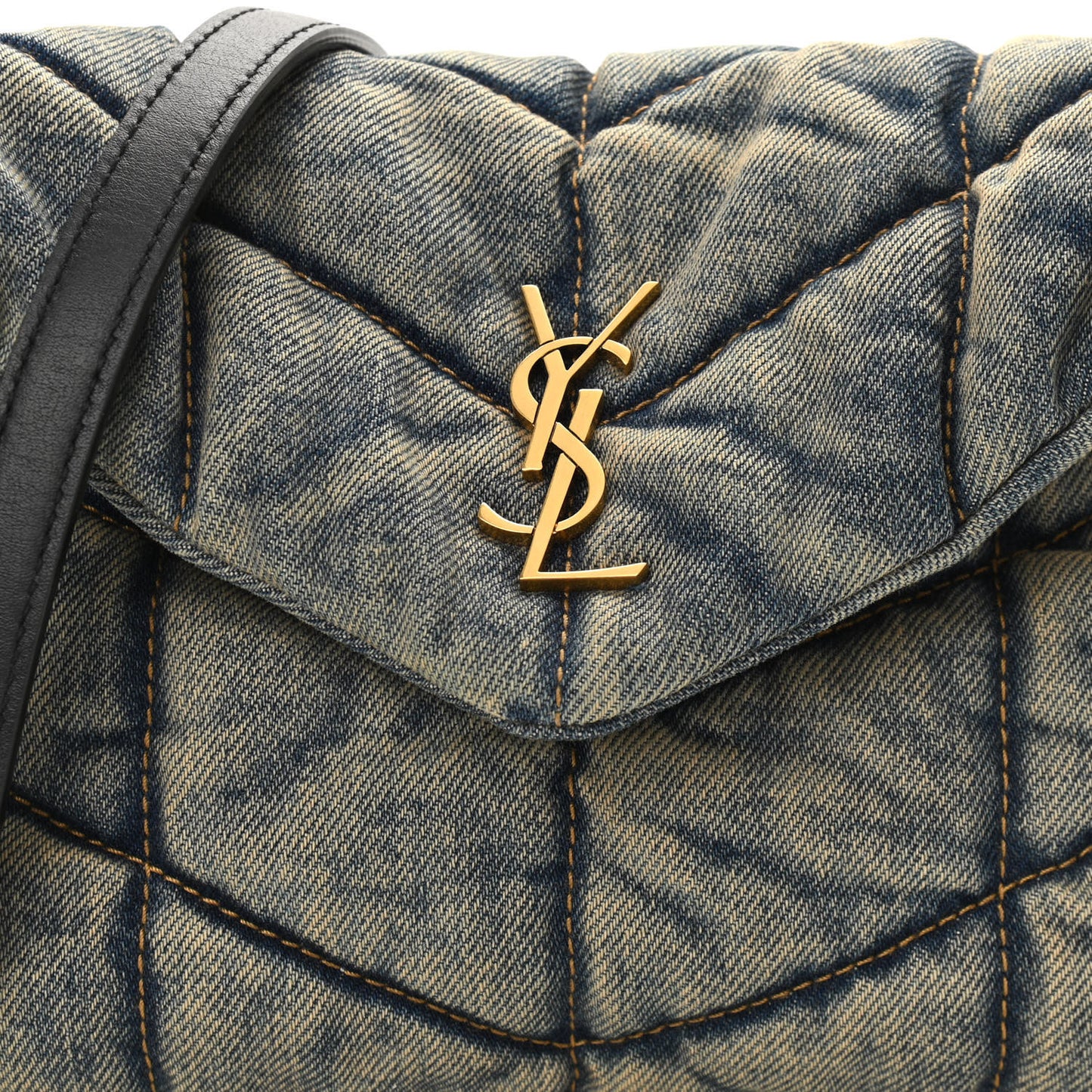 Denim Quilted Toy Loulou Puffer Monogram Chain Satchel Blue Black