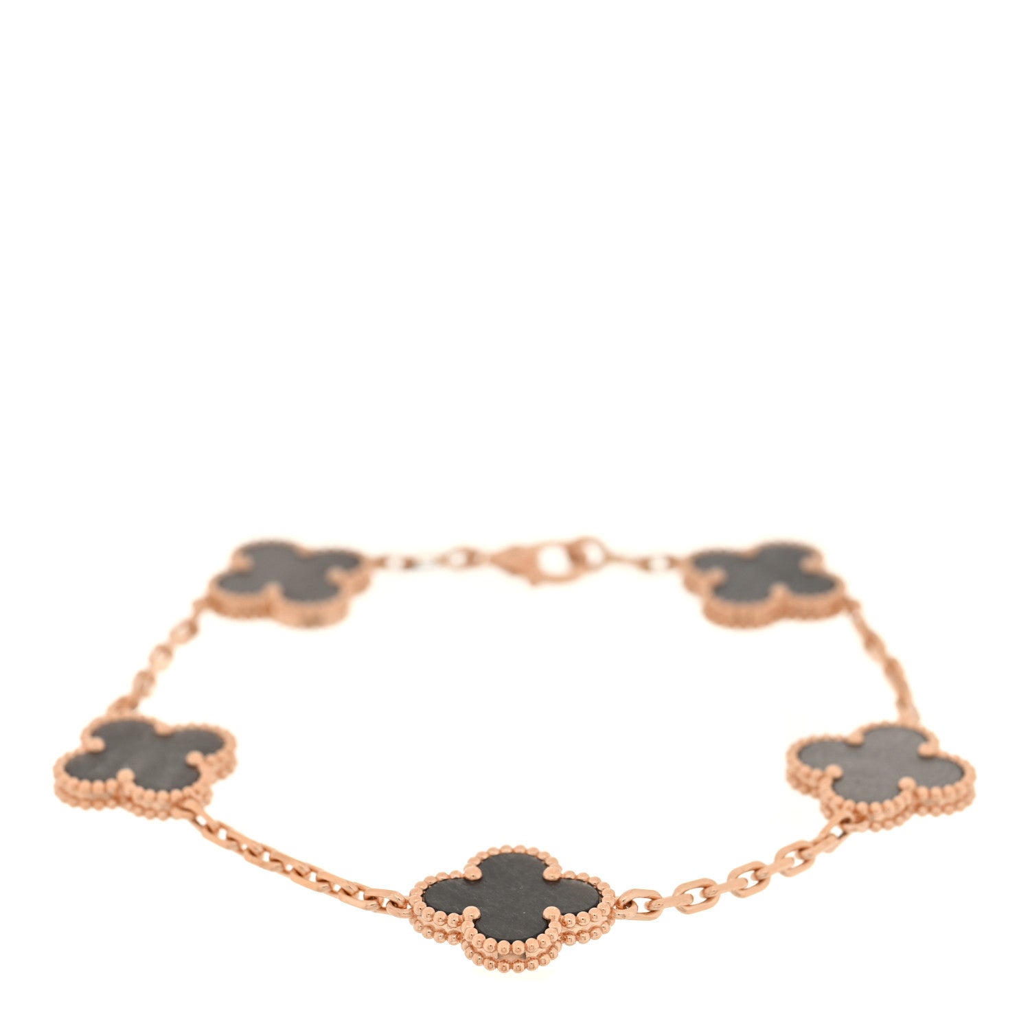 Van Cleef & Arpels 18K Rose Gold Silver Obsidian 5 Motifs Vintage Alhambra Bracelet 1 of 4