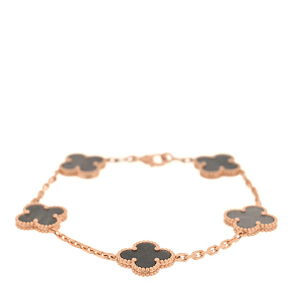 Van Cleef & Arpels 18K Rose Gold Silver Obsidian 5 Motifs Vintage Alhambra Bracelet 1 of 4