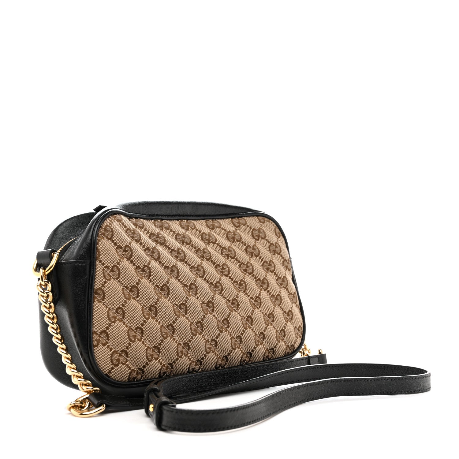 Gucci Monogram Matelasse Diagonal Small GG Marmont Chain Shoulder Bag Beige Black 3 of 13