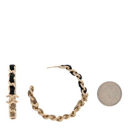 Chanel Lambskin CC Chain Hoop Earrings Gold Black 2 of 5