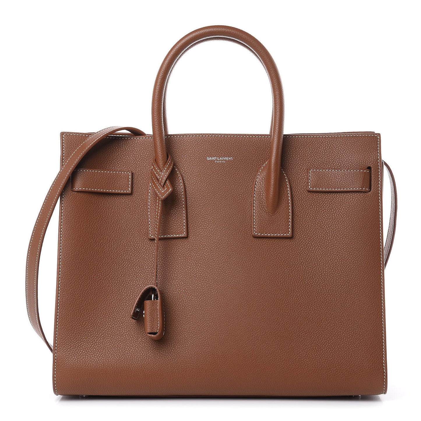 Grained Calfskin Topstitch Small Sac De Jour Cognac
