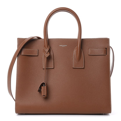 Saint Laurent Grained Calfskin Topstitch Small Sac De Jour Cognac 1 of 10