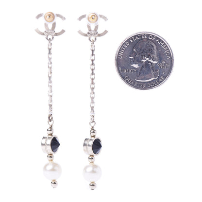 Chanel Pearl CC Drop Earrings Gold Black 2 of 4